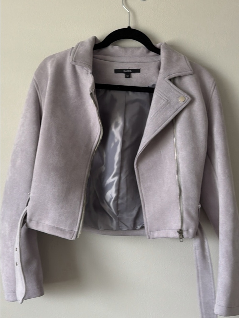 Zara Light Lavender Suede Moto Jacket